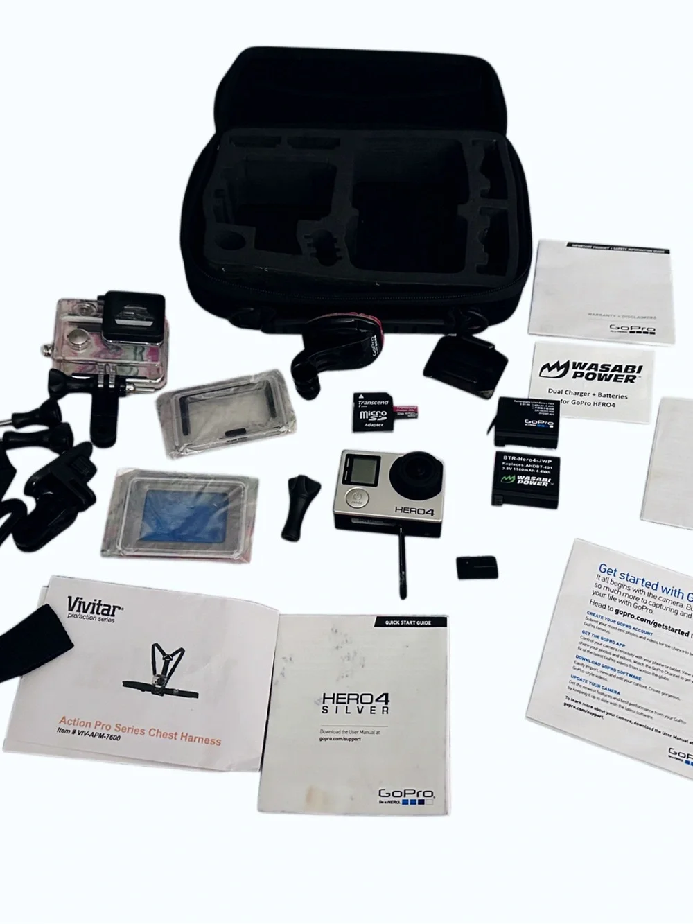 GoPro HERO4 Silver Bundle Tested Works 3 Batteries Charger Case SD Card